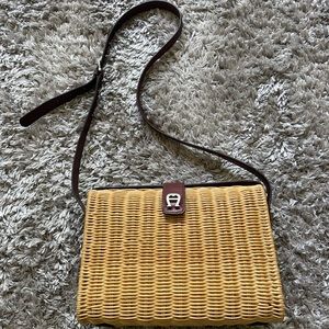 Etienne Aigner Hard Wicker Shoulder Bag with Leather Trim and Strap